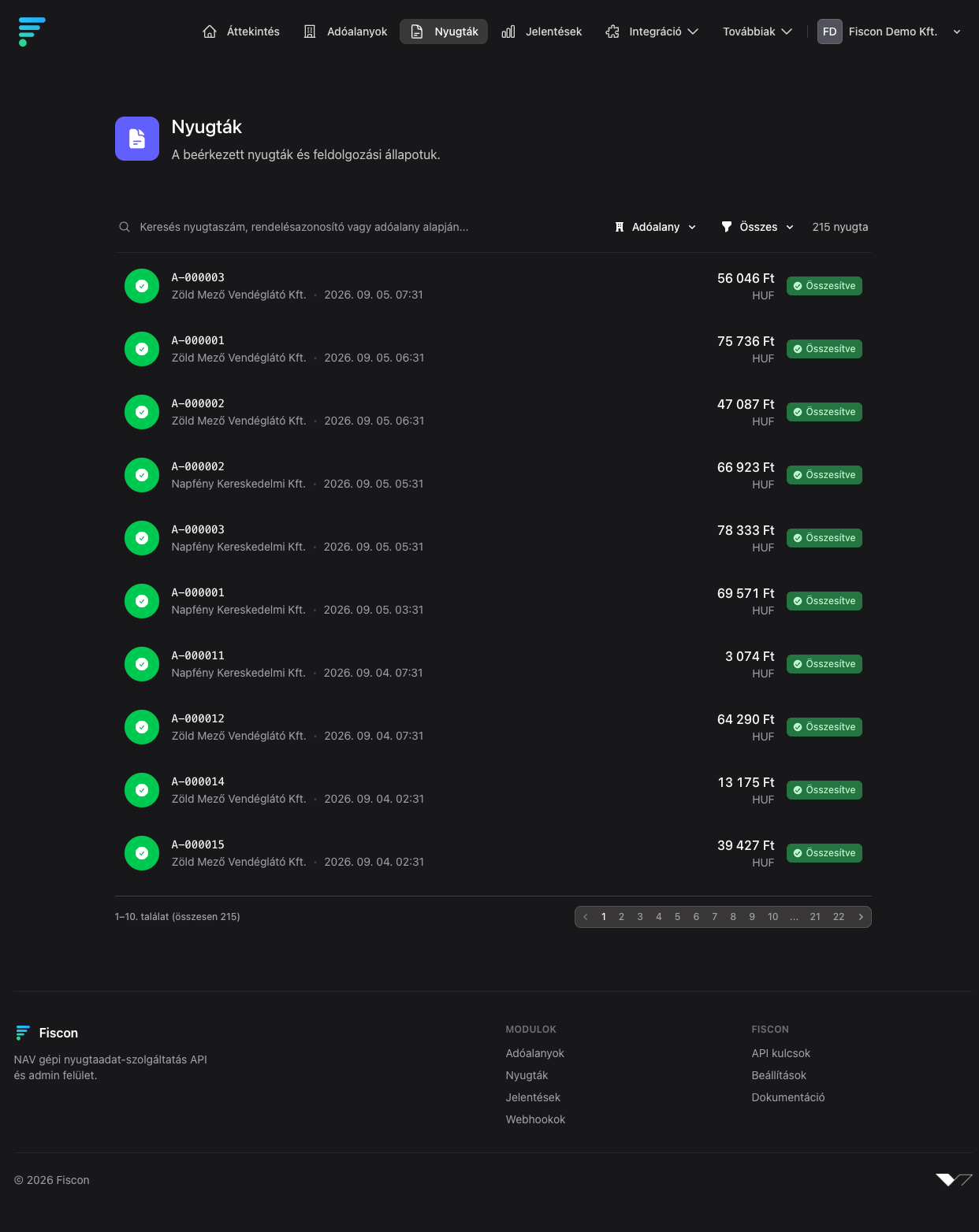 Fiscon admin — Nyugták