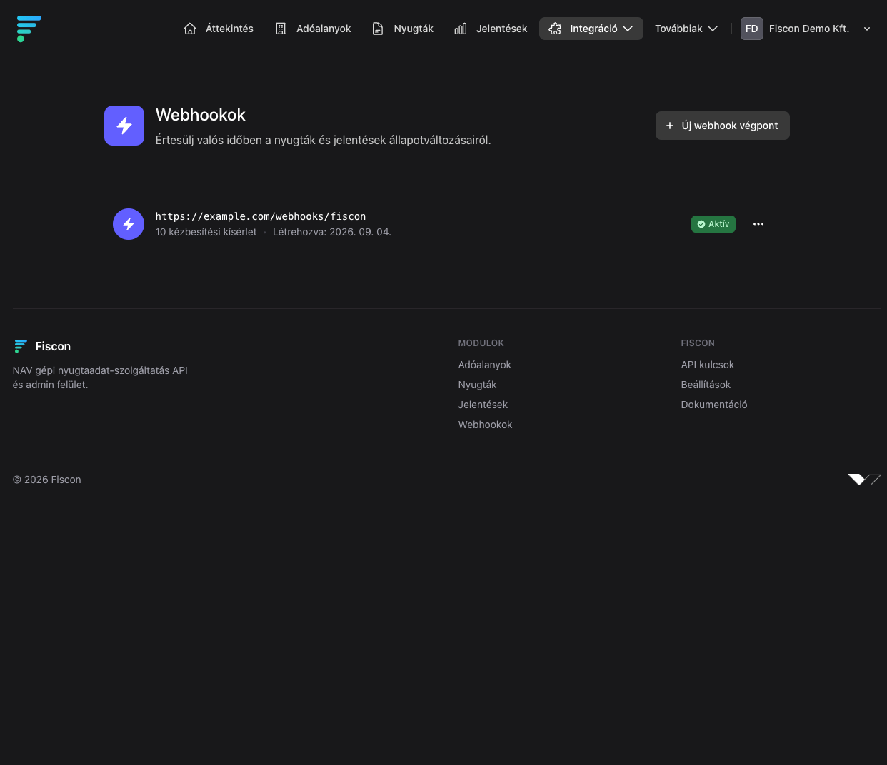 Fiscon admin — Webhookok